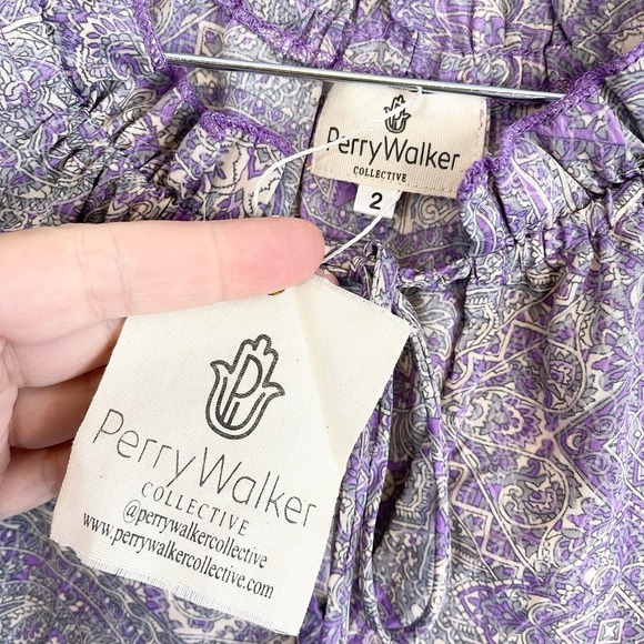 Perry Walker Women's Purple Paisley Silk Ruffled Tiered Sleeve Blouse Size 2 NWT - Picture 9 of 11